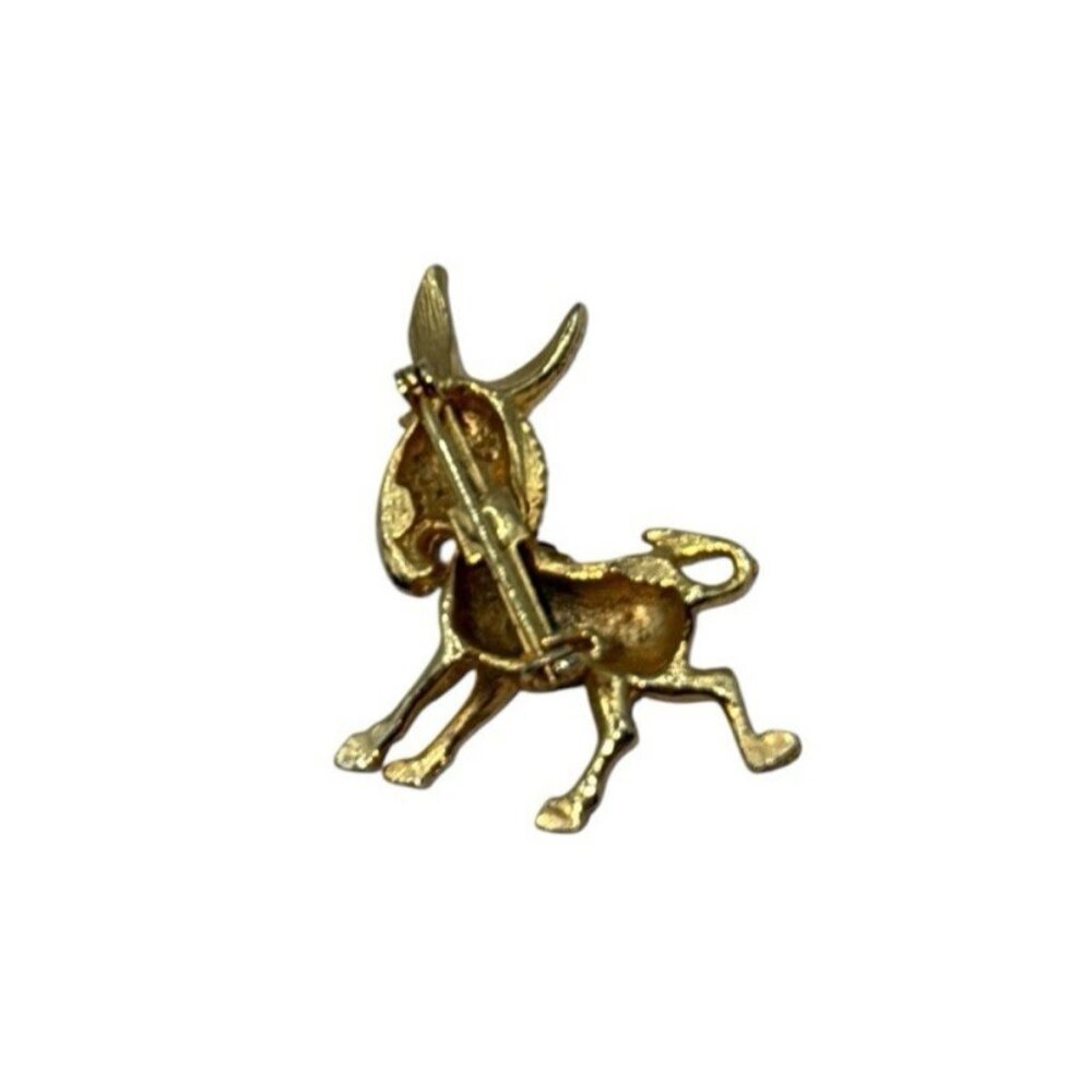 Vtg Donkey Pin Brooch Burro Gold Tone Rhinestone Frisky Whimsical Big Ears - Picture 3 of 7